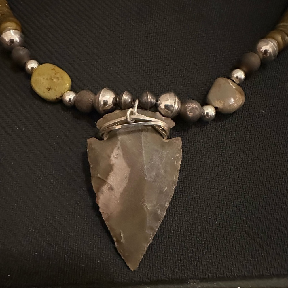 Hand Crafted One of a Kind Jasper/Shell/Bone/Turquoise-Sterling Silver Necklace
